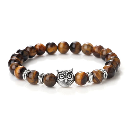 Luckacco Vintage Owl Charm Bracelets & Bangles For Men Women Natural Lava Stone Malachite Beads Couple Bracelets Friendship Jewelry Gifts