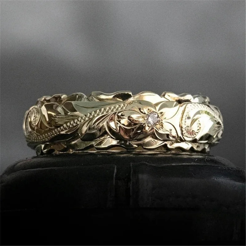 luckacco alloy carving rose flower ring - trendy unisex jewelry size 5-11 perfect valentine's day gift