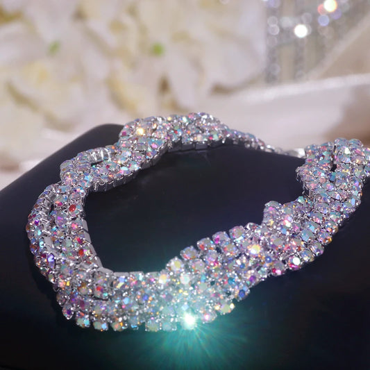 Luckacco Luxury Shining Colorful Rhinestone Bracelet for Women Adjustable Charm Silver Color Bracelet Wedding Bracelets & Bangles Jewelry