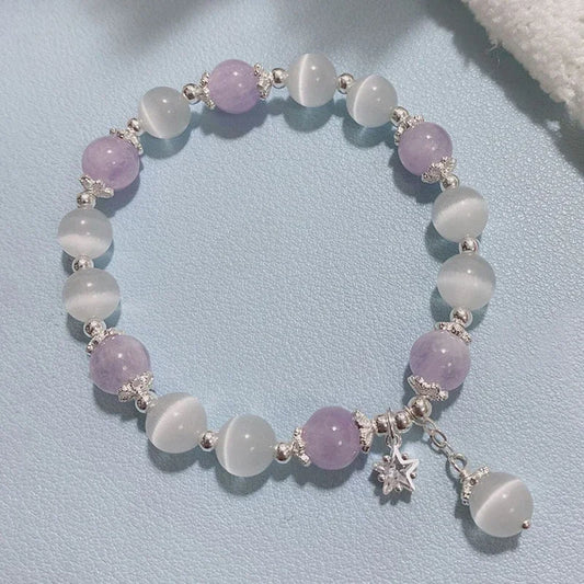 Luckacco Niche Design Star Chain Tassel Bracelet for Women Fantasy Blue Crystal Beads Elastic Rope Bracelet Best Friend Jewelry Gifts