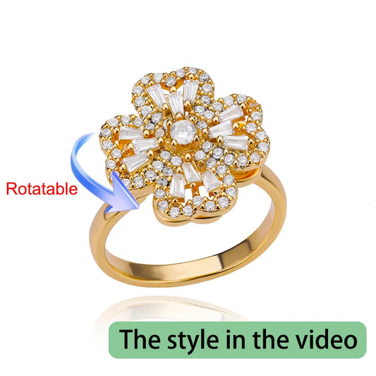Luckacco Four Clover Rotating Anxiety Rings for Women Gold Color Adjustable Stainless Steel Wedding Ring Aesthetic Jewelry Gift anillos