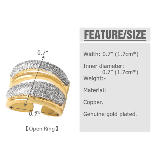 Luckacco OCESRIO Fashion White Crystal Heart Statement Rings for Women Copper Gold Plated Adjustable Open Ring Women Jewelry Gift righ48