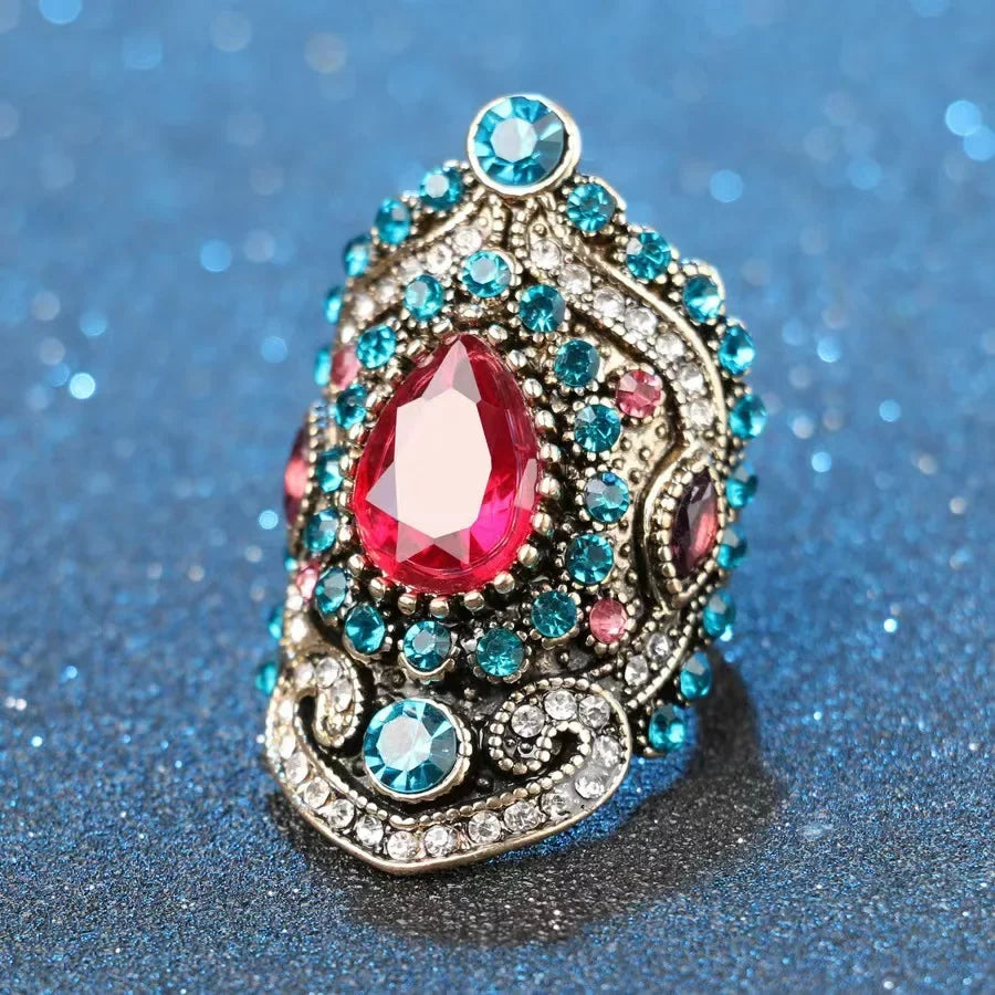 luckacco hot sale fashion elegant pink crystal blue zircon ring ideal for women daily, party, and gift accessories