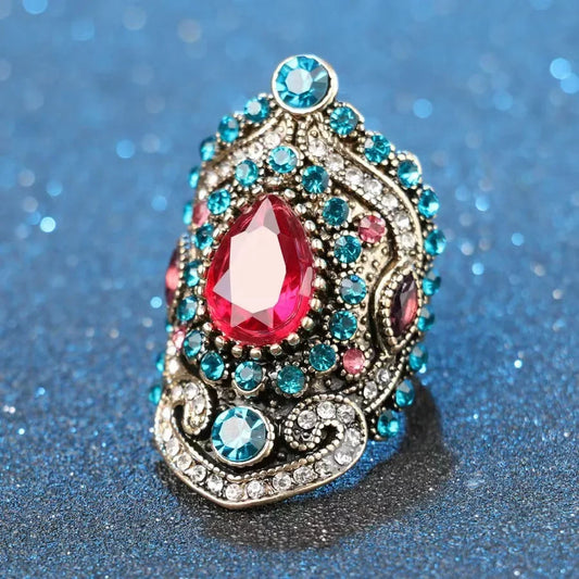 Luckacco Hot Sale Fashion Elegant Pink Crystal Blue Zircon Ring Ideal for Women Daily, Party, and Gift Accessories