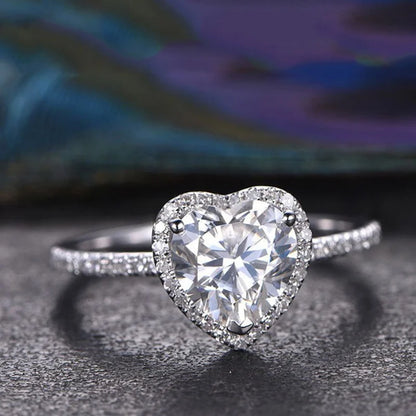 Luckacco Luxury Silver Color Heart Ring for Women Exquisite Fashion Metal Inlaid White Zircon Stones Wedding Ring Engagement Jewelry