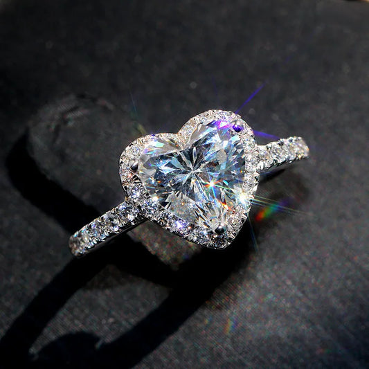 Luckacco RAPRGOLD GRA Certified 1CT Heart Cut Moissanite Ring S925 Sterling Silver Engagement Wedding Ring for Women Fine Jewelry Gifts