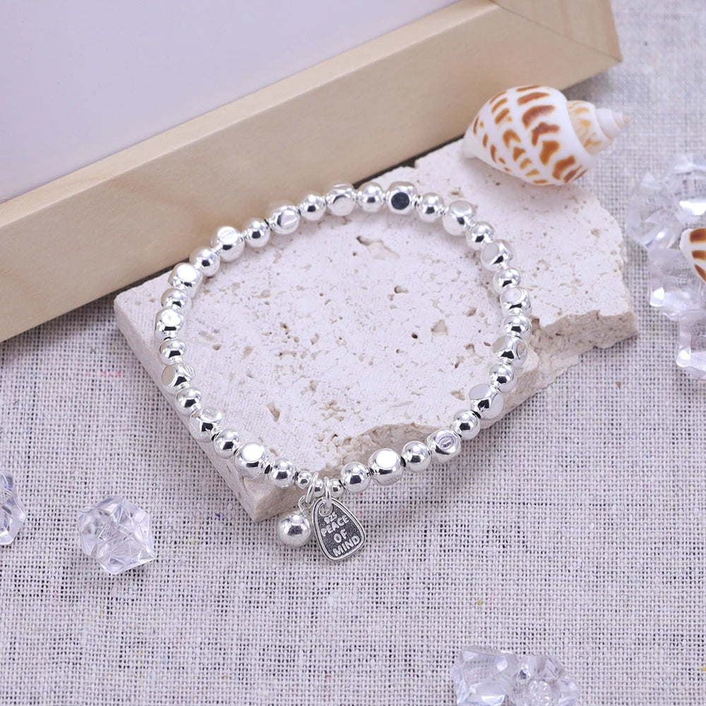 luckacco new 925 silver geometric bead punk peace of mind words irregular string bracelet for woman girl fashion jewelry gift dropship