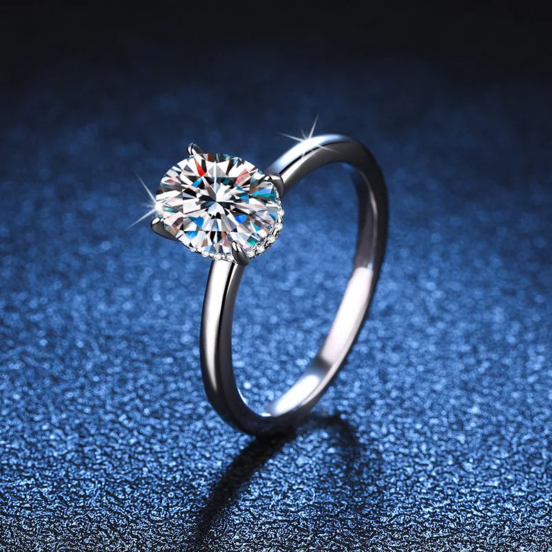 luckacco d color moissanite ring pigeon egg 18k gold inlaid 2-carat row ring wedding ring moissanite ring platinum pt950 imprint