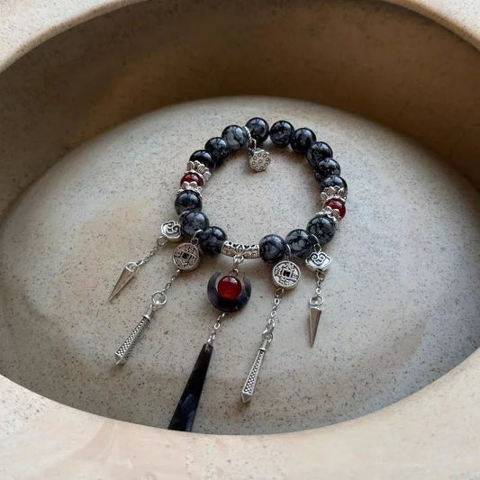 Luckacco Vintage Black Beaded Tassel Bracelets for Women Men New Chinese Ethnic Style Moon Handmade Beads Bracelets Jewelry Party Gifts