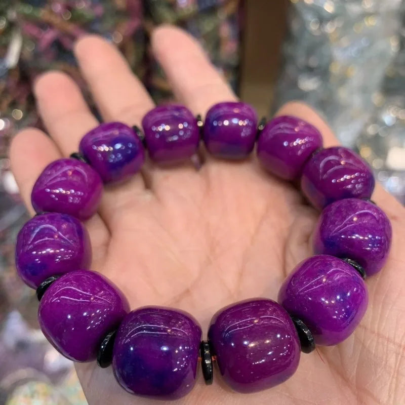 luckacco natural old material bracelet, purple apple bead bracelet, men's and women's round beads atmospheric jewelry gift