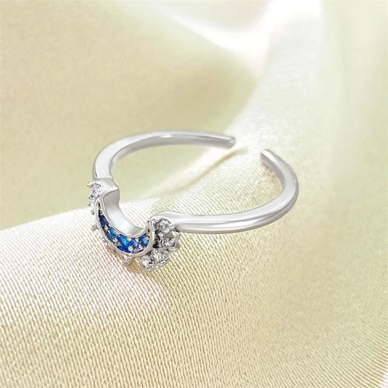 luckacco sun and moon adjustable couple open ring new style stackable jewelry gift fashion accessories