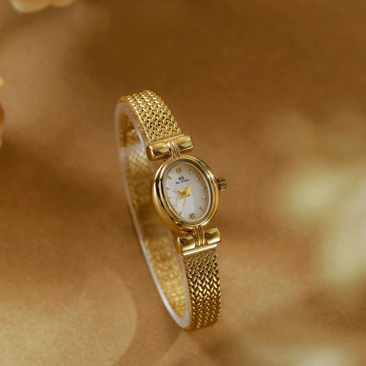 Luckacco BS Original Brand Watch For Woman Oval Gold Mesh Strap Vintage Watch Women Ladies Quartz Watches Luxury Birthday Gifts Women