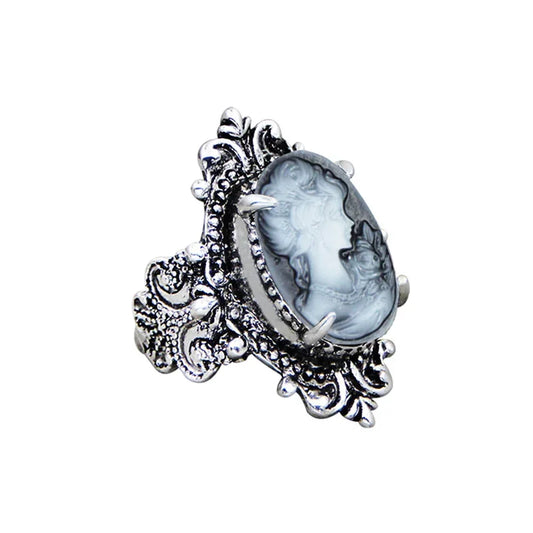 Luckacco Vintage 6 Colors Lady Queen Cameo Rings For Women Antique Silver Plated Flower Plant Pink Cameo Ring Fashion Jewelry