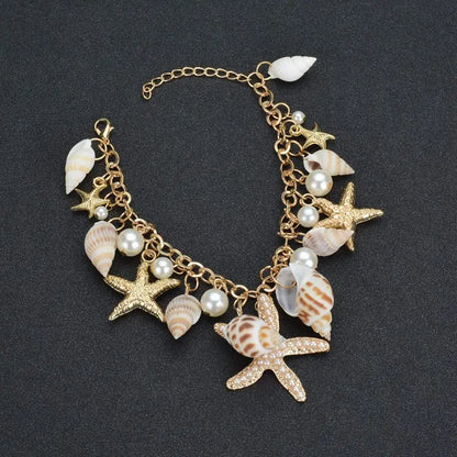 Luckacco Bohemian Beach Style Bracelet For Women Starfish Shell Charm Bangle Girls Summer Fashion Jewelry Accessories