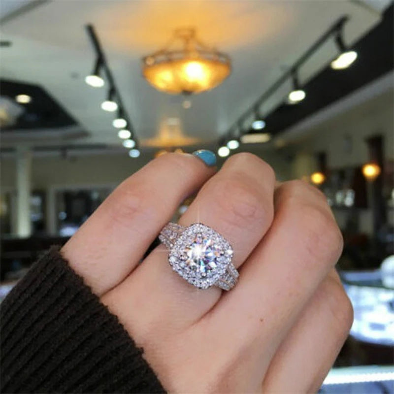 luckacco popular ruifan europe luxury square double layer cubic zircon wedding rings for bride women's engagement party ring jewelry