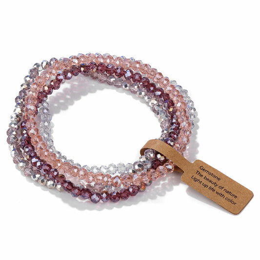 Luckacco 4Pcs/set Shinning Crystal Beads Elastic Bracelet Bohemian Faceted Colorful Crystal Glass Beaded Bracelet Bangles Set For Women