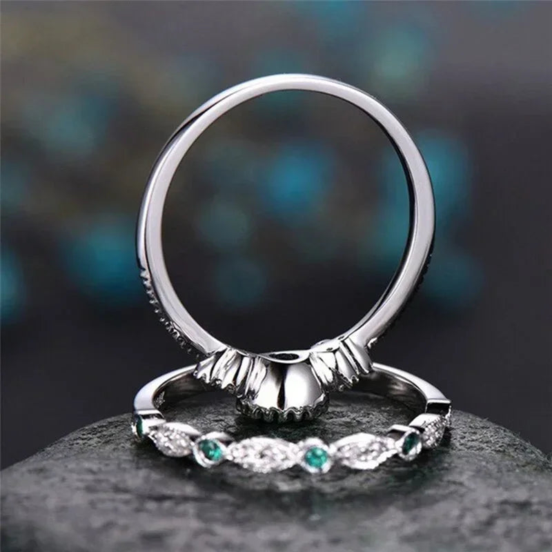 luckacco 925 sterling silver ring set with emerald zircon crystals for women engagement wedding glamour jewelry gifts