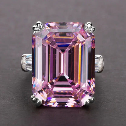 Luckacco Style Pink Sparkling Zircon Princess Square Engagement Ring for Ladies and Girlfriends Luxury Proposal  Gift Fashion Jewelry