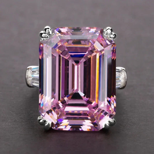 Luckacco Style Pink Sparkling Zircon Princess Square Engagement Ring for Ladies and Girlfriends Luxury Proposal  Gift Fashion Jewelry