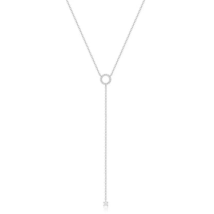 Luckacco S925 Sterling Silver Double-Deck Circle Zircon Pendant Long O-Chain Choker Necklace 2024 Spring Women Wedding Fine Jewelry