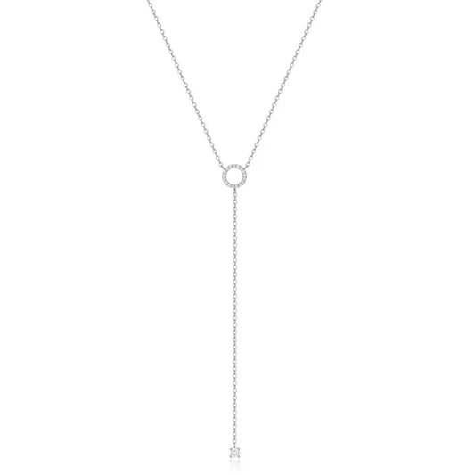 Luckacco S925 Sterling Silver Double-Deck Circle Zircon Pendant Long O-Chain Choker Necklace 2024 Spring Women Wedding Fine Jewelry