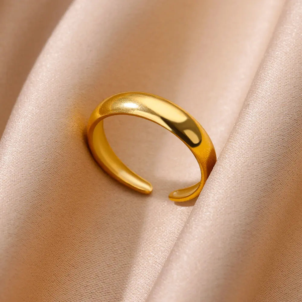 luckacco stainless steel smooth surface shell simple geometric ring  for women gold color exquisite personalized open ring couple jewelry