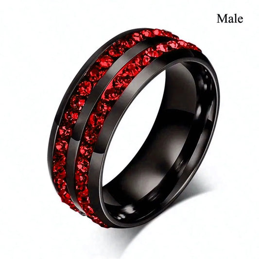 Luckacco Fashion Couple Rings Charm Purple Rhinestones CZ Women Rings Set Trendy Men Stainless Steel Zirconia Ring Wedding Band Jewelry