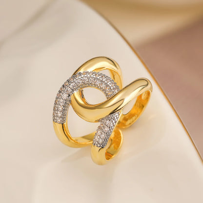 Luckacco 31styles Luxury AAA Cubic Zirconia Inlay Copper Wedding Jewelry Gold Color Statement Geometric Rings For Elegant Women