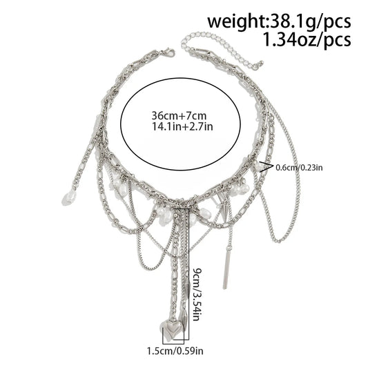 Luckacco Multi-layered Pearl Necklace for Women Party Y2K Trendy Clavicle Chain Fashion Heart Pendant Jewelry Accessories Gifts