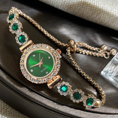 Luckacco Women's Watch Fashion Color Imitation Gemstone Fashion Style Quartz Watch Pullable Bracelet Women's Watch Girl's Gift