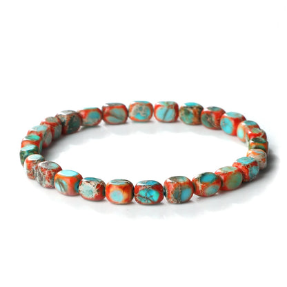 Luckacco Bohemian Natural Stone Beaded Bracelets Colorful Emperor Stone Elastic Bangle Women Men Couple Friendship Handmade Jewelry Gifts