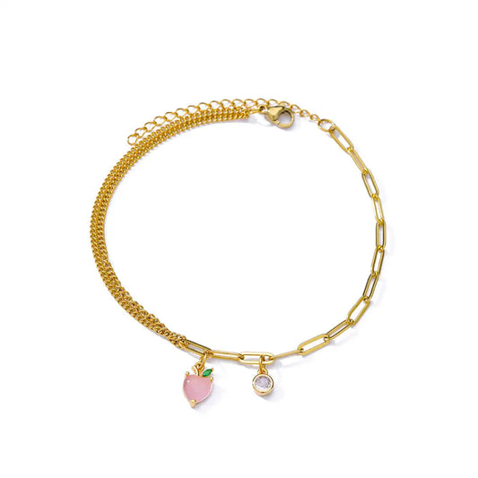 Luckacco Elegant Zircon Flowers Bracelet For Women Girls Charm Gold Color Stainless Steel Plant Bracelets Luxury Designer Jewelry Gifts