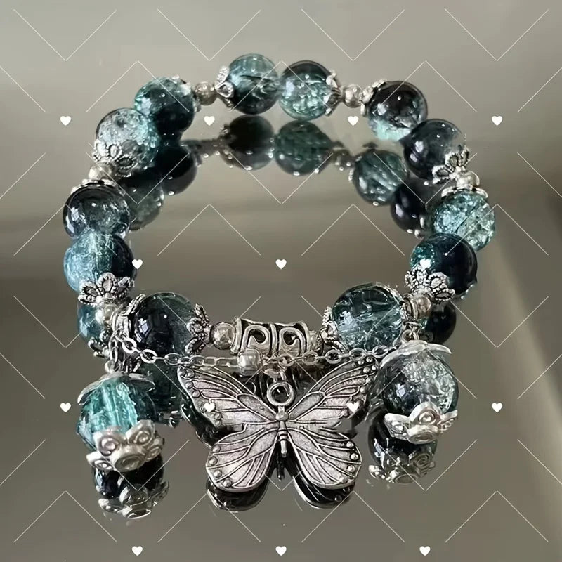 luckacco luxury galaxy planet bracelet for women popcorn crystal opal beads butterfly feather pendant bracelet harajuku jewelry gifts