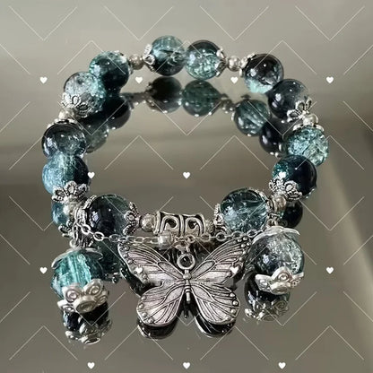 Luckacco Luxury Galaxy Planet Bracelet For Women Popcorn Crystal Opal Beads Butterfly Feather Pendant Bracelet Harajuku Jewelry Gifts