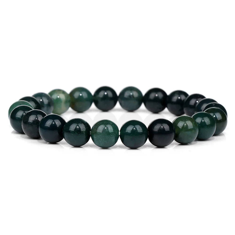 luckacco handmade natural stone african stone beads bracelet men yoga mala jewelry green moss agates beaded bracelet for women men