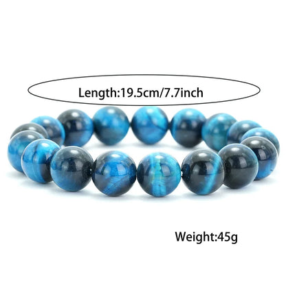 Luckacco 6/8/10/12mm Premium Beaded Bracelet Men Women Natural Blue Tiger Eyes Stone 4 Sizes Elastic Bangles Meditation Healing Jewelry