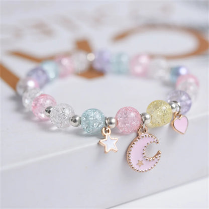 Luckacco Girls First Day of School Bracelet Cute Friendship Princess Bracelet for Kids Cartoon Rabbit Unicorn Charms Jewelry Accessories