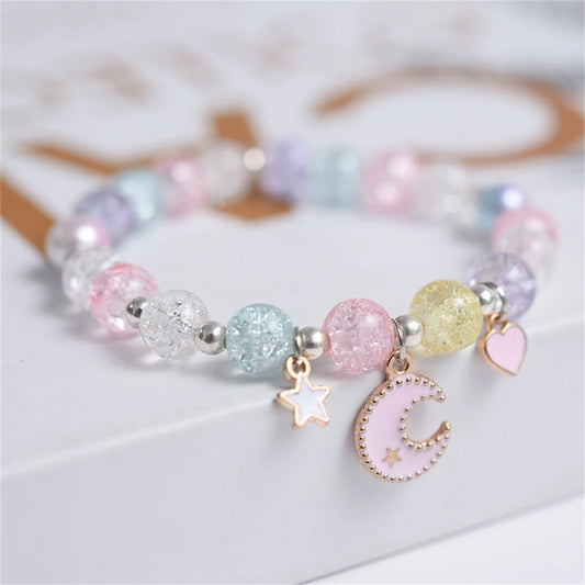 Luckacco Girls First Day of School Bracelet Cute Friendship Princess Bracelet for Kids Cartoon Rabbit Unicorn Charms Jewelry Accessories