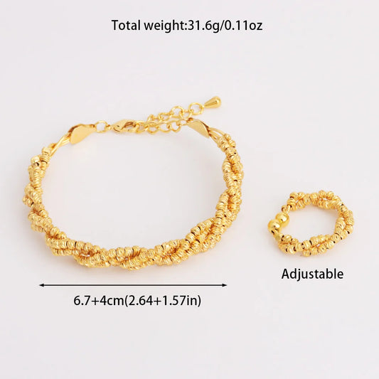 Luckacco Vintage Gold Color Middle East Women Jewelry Set Ethiopia Multi Layer And Multi Bead Design Bangle And Ring Wedding Easter Gift