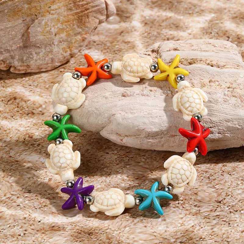 luckacco bohemian imitation shell beads bracelet for women sea star turtle woven rope bracelet handmade friendship beach holiday  jewelry