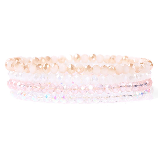 Luckacco 4Pcs/set Shinning Crystal Beads Elastic Bracelet Bohemian Faceted Colorful Crystal Glass Beaded Bracelet Bangles Set For Women
