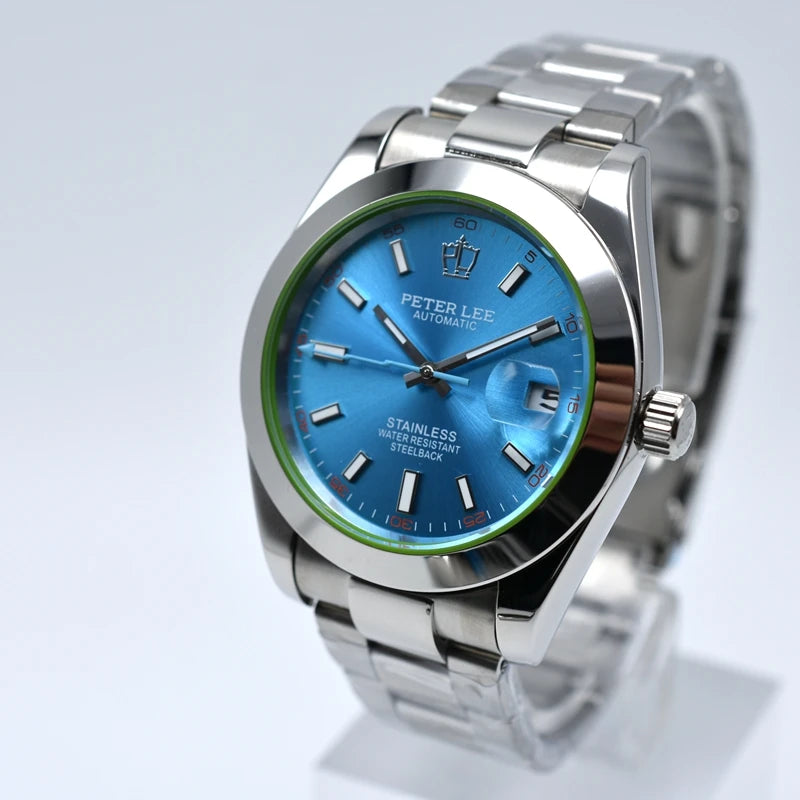 luckacco automatic movement vintage milgauss watches for man green sapphire glass mechanical wristwatches luminous 40mm watch relojes
