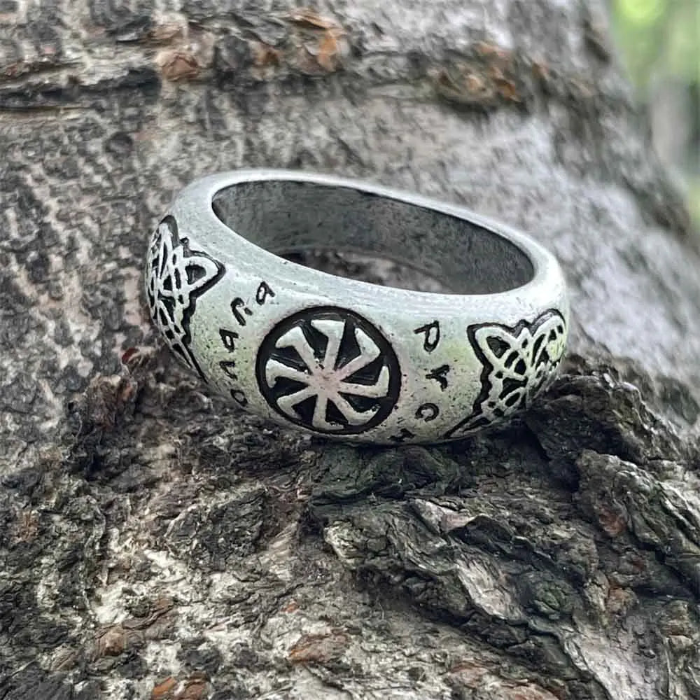 luckacco nostalgia kolovrat amulet symbol slavic mens signet rings goth wicca vintage ring