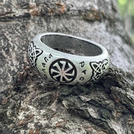 Luckacco Nostalgia Kolovrat Amulet Symbol Slavic Mens Signet Rings Goth Wicca Vintage Ring