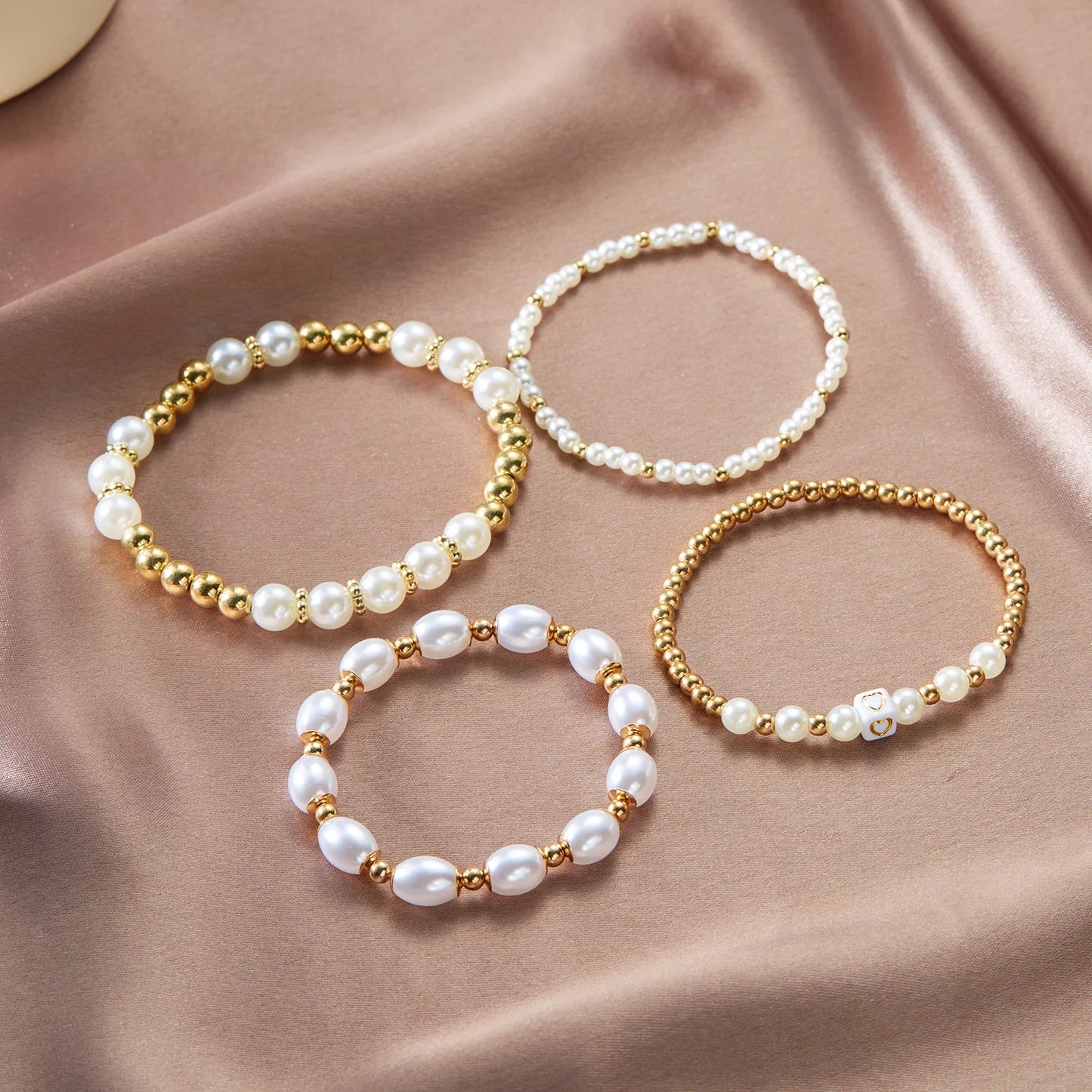 luckacco boho imitation pearl beaded metal beads bracelet for women vintage handmade woven adjustable chain bowknot heart jewelry gifts