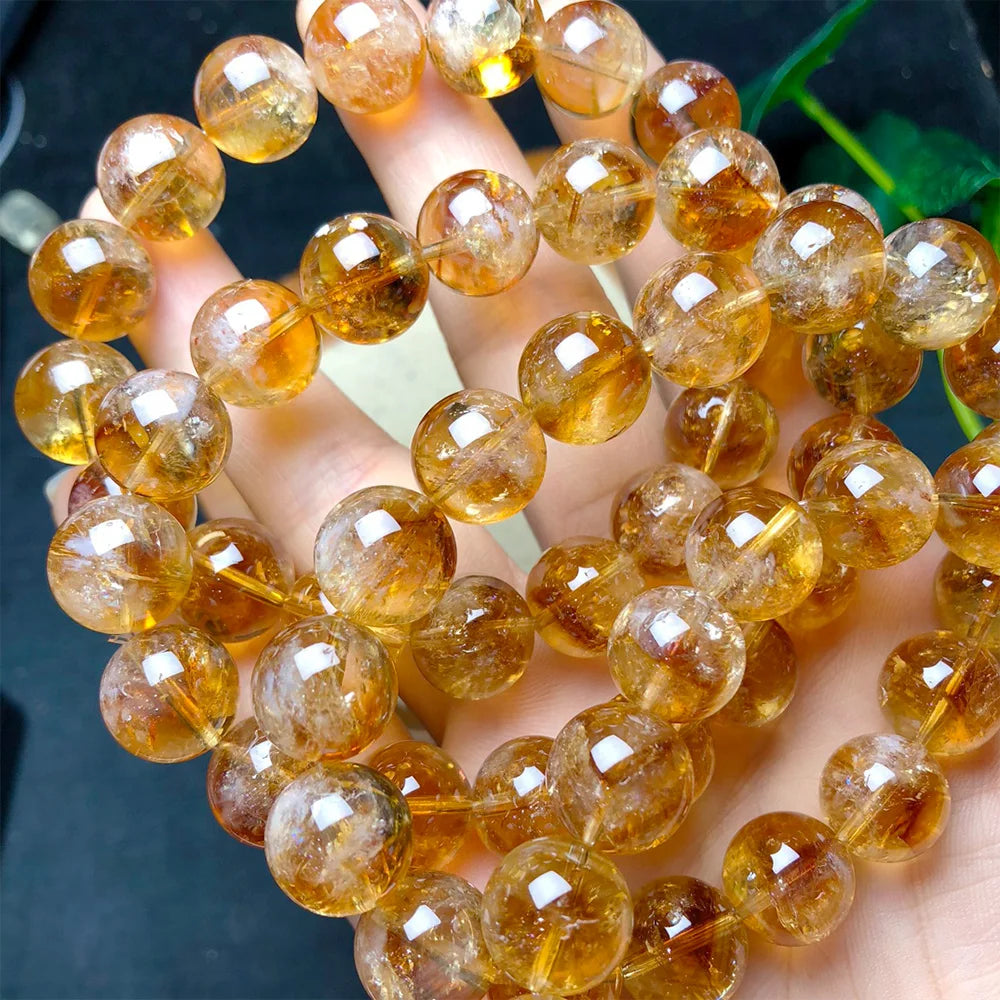 luckacco natural citrine quartz bracelet for wealth luck-reiki healing chakra balancing unisex yellow crystal beads jewelry for men women