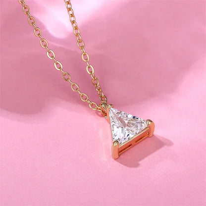 Luckacco Caoshi Brilliant Triangular Pendant Necklace for Women Exquisite Everyday Jewelry with Simple Style Fashionable Versatile Neck