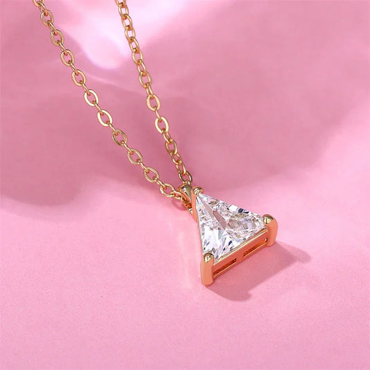 Luckacco Caoshi Brilliant Triangular Pendant Necklace for Women Exquisite Everyday Jewelry with Simple Style Fashionable Versatile Neck
