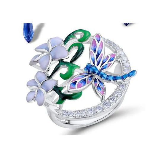 Luckacco Flower Collection ! Exquisite Colorful Cubic Zircon Flower Engagement Ring For Women Party Jewelry Hand Accessories Size 6-10