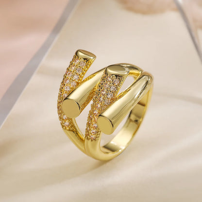 Luckacco 31styles Luxury AAA Cubic Zirconia Inlay Copper Wedding Jewelry Gold Color Statement Geometric Rings For Elegant Women